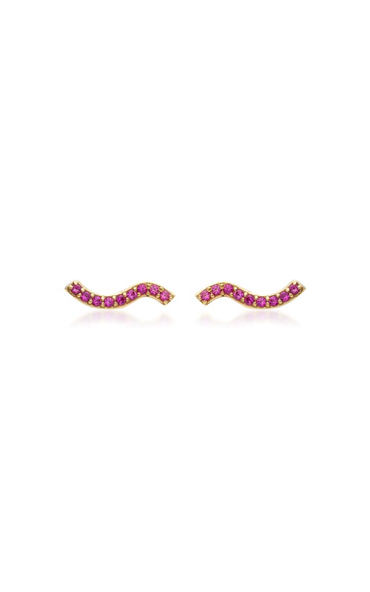 Sabine Getty Yellow Gold Wave Stud With Pink Sapphire