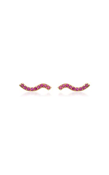 Sabine Getty Yellow Gold Wave Stud With Pink Sapphire