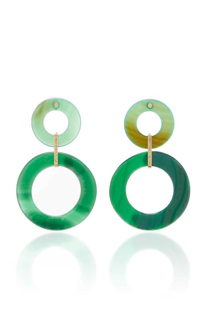 Eduarda Brunelli Orbe 18k Gold, Agate And Diamond Hoop Earrings