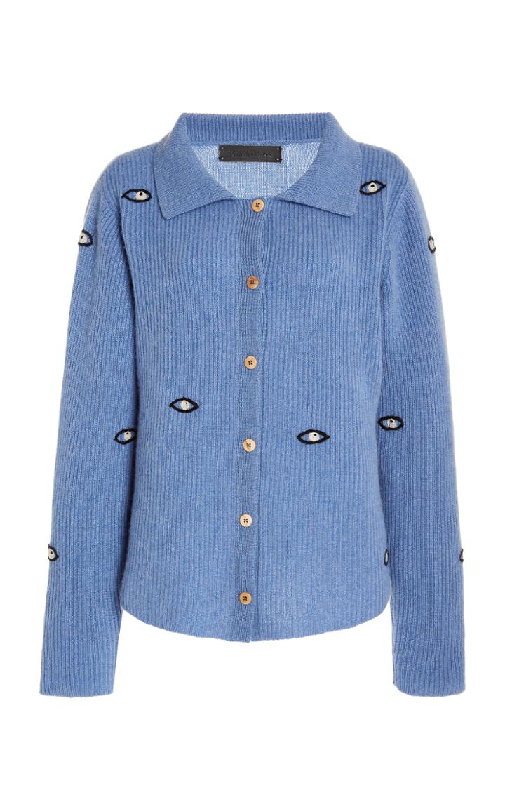 Moda Operandi The Elder Statesman Embroidered Eyes Cropped Cashmere Cardigan