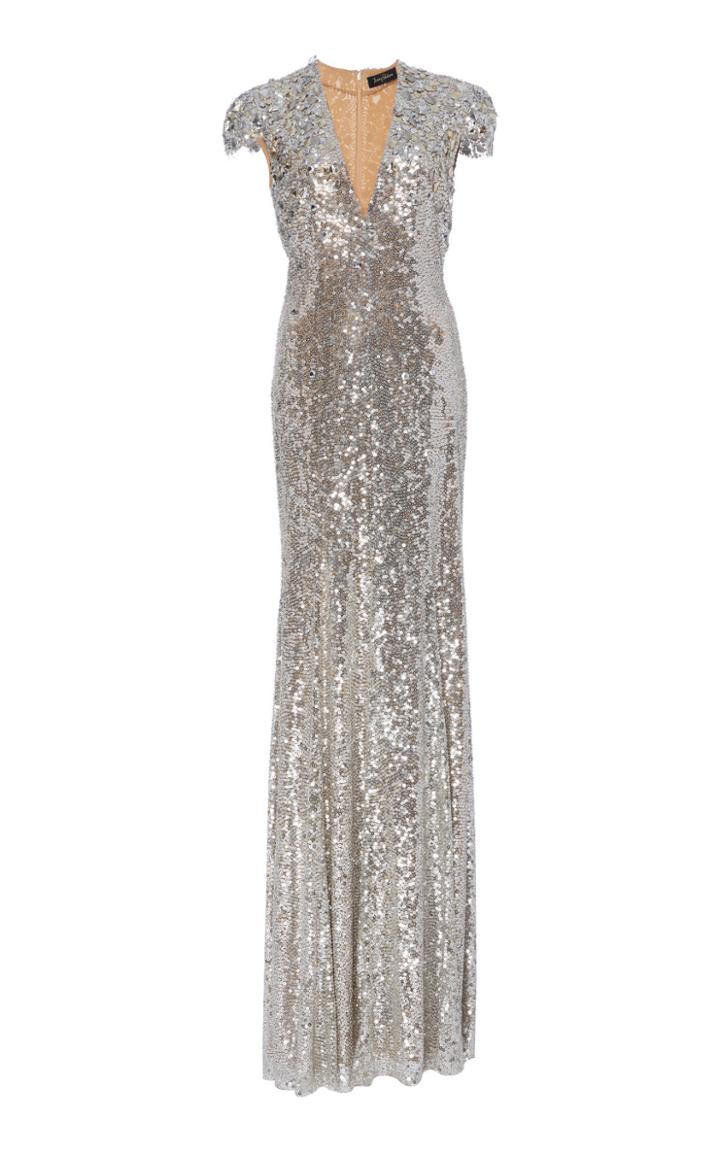 Jenny Packham Apollo Sequin Cap Sleeve Gown