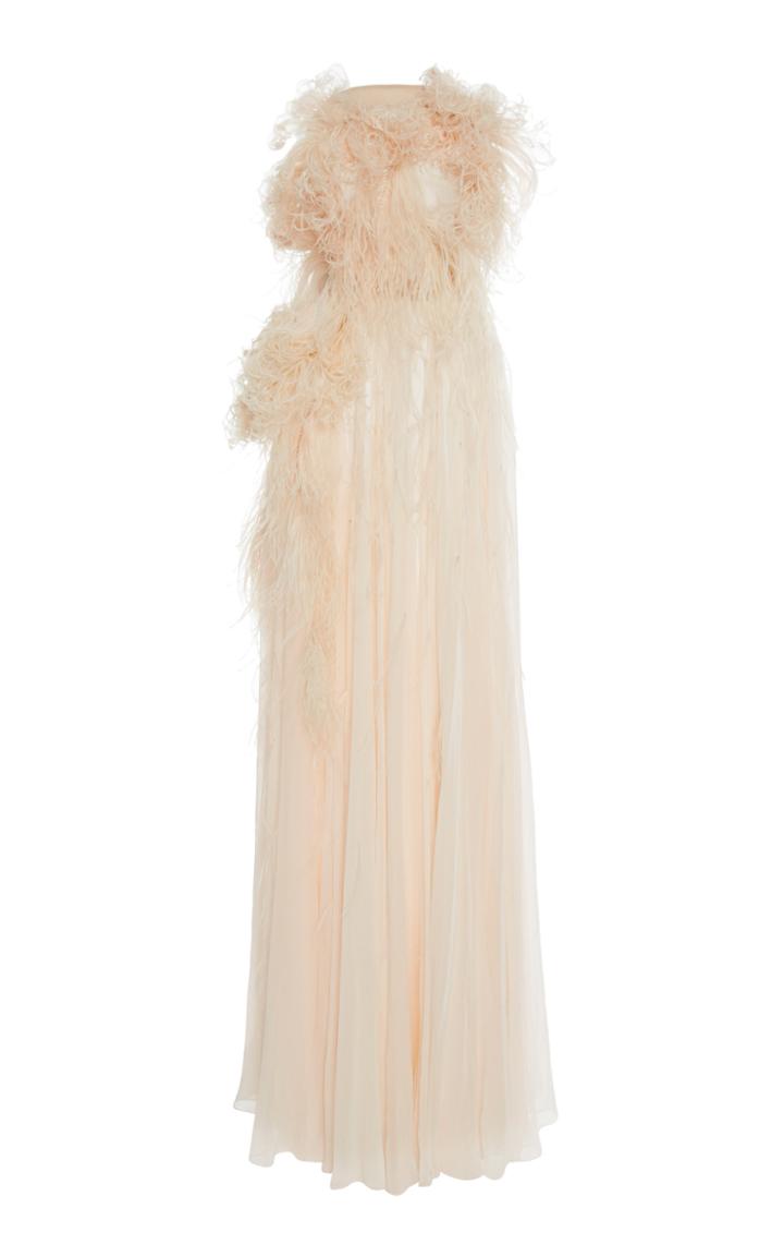 Oscar De La Renta Strapless Feather-embellished Gown