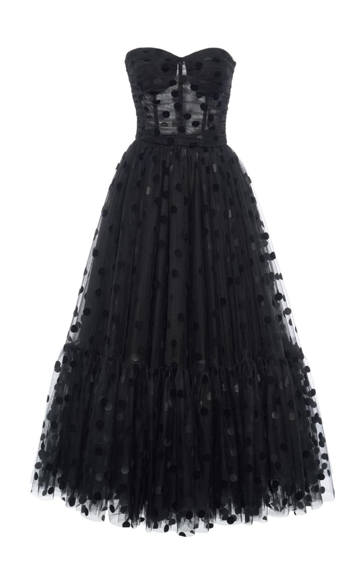Dolce & Gabbana Flocked Polka-dot Tulle Strapless Cocktail Dress