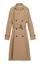Pushbutton Belted Gabardine Trench Coat