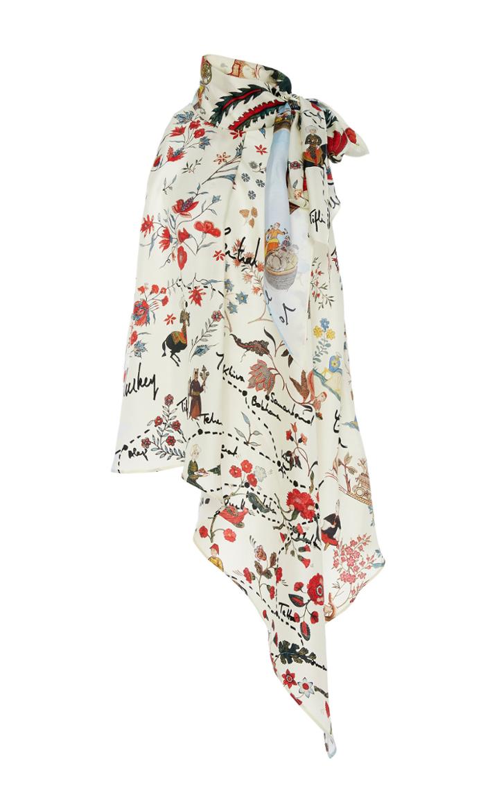 Oscar De La Renta Sleeveless Scarf Neck Blouse