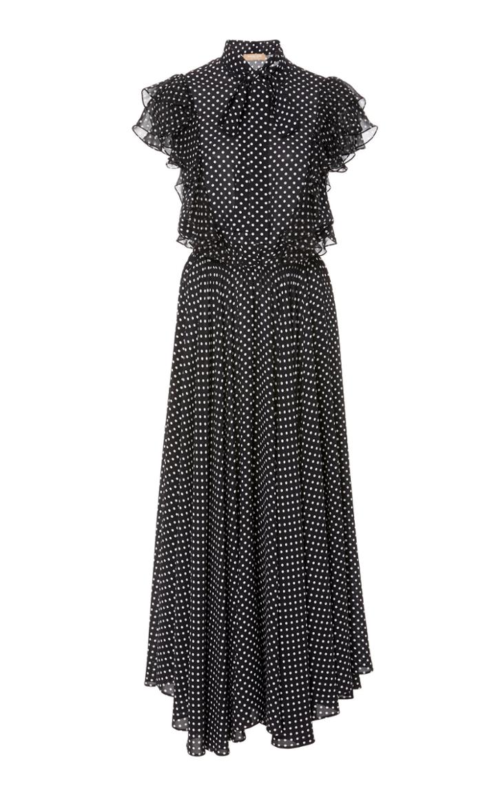 Michael Kors Collection Pussy-bow Polka-dot Silk-georgette Maxi Dress