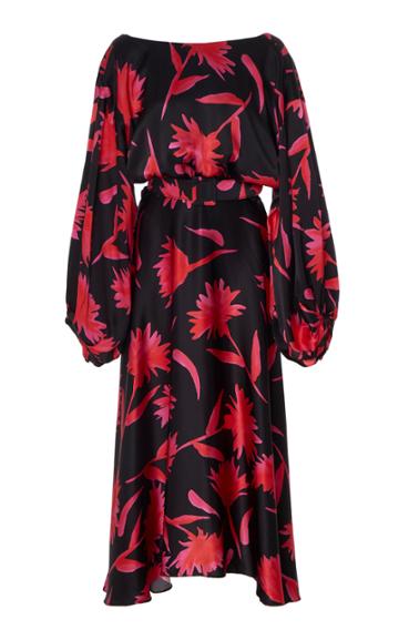 Saloni Kim-b Belted Floral-print Silk Midi Dress Size: 0