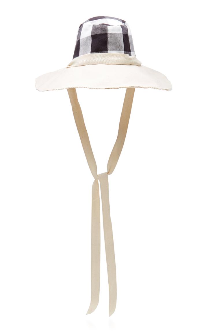 Gigi Burris Catarina Tied Checked Cotton-canvas Hat