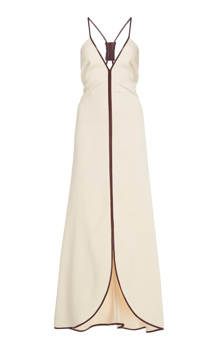 Victoria Beckham Leather-trimmed Crepe Maxi Dress