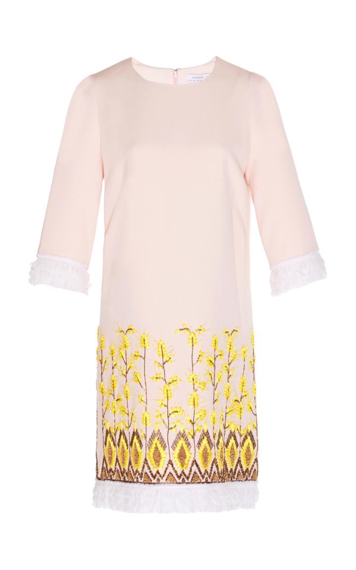 Andrew Gn Embroidered Short Sleeve Shift Dress