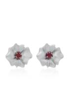 Sabbadini Round-cut Red Garnet Silver Flower Earrings