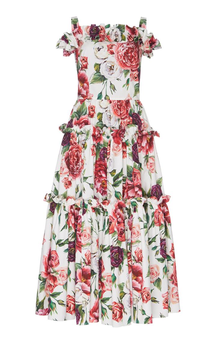 Dolce & Gabbana Off-the-shoulder Peony-print Midi Dress