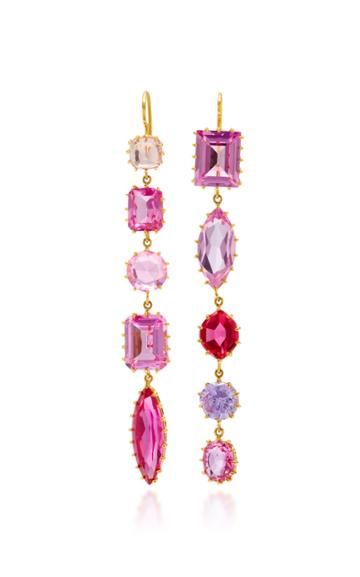 Renee Lewis One-of-a-kind Gold Antique Snthetic Pink Sapphire Natural Tourmaline Natural Sapphire Synthetic Ruby Waterfall Earrings