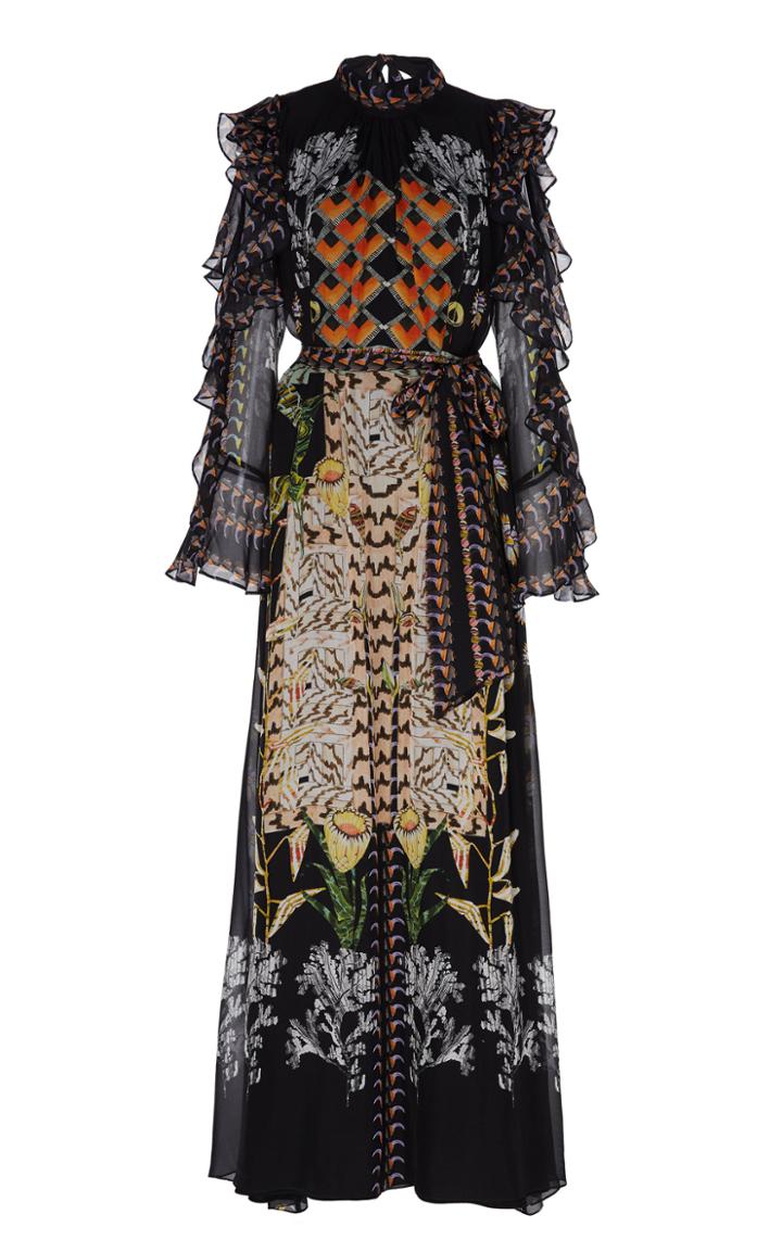 Moda Operandi Temperley London Printed Harmony Chiffon Cold-shoulder Maxi Dress Size