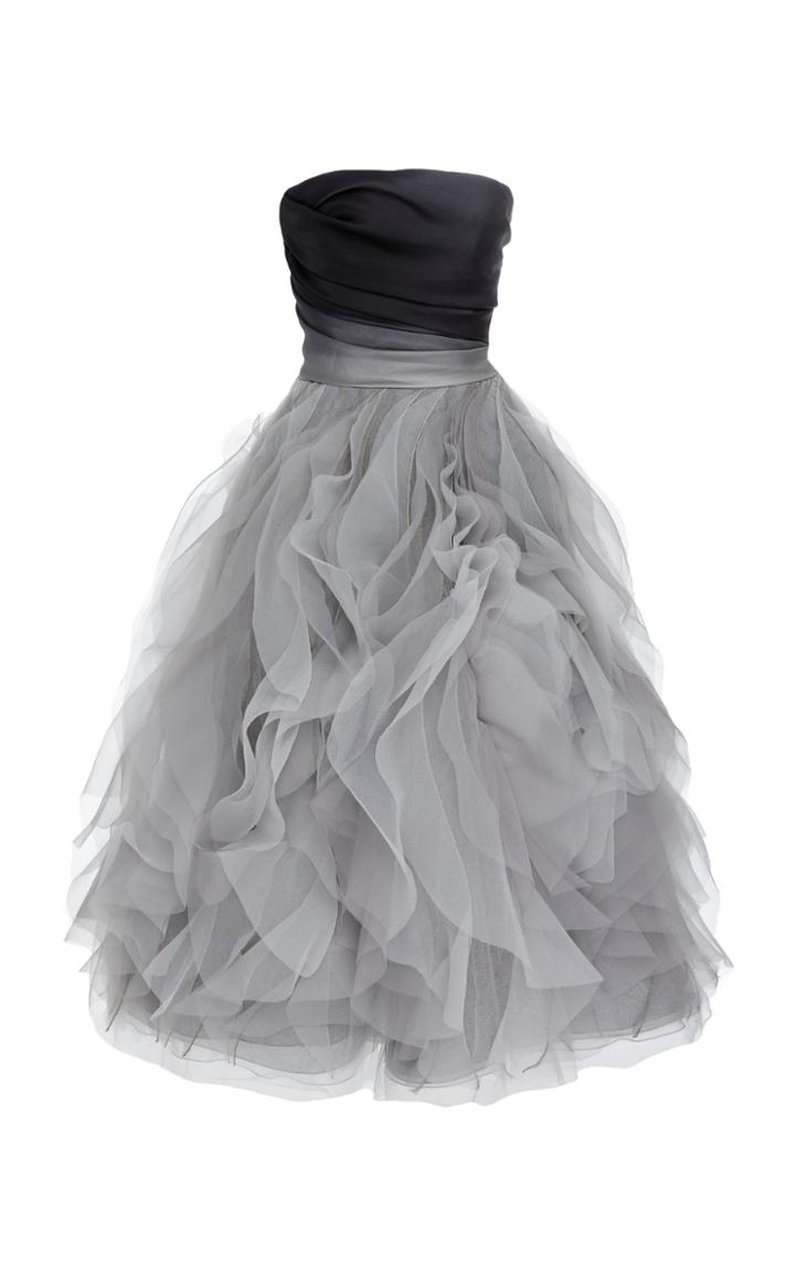 Marchesa Strapless Ruffled Organza Gown