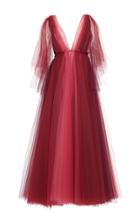 Luisa Beccaria Tulle Bicolor V Neck Gown