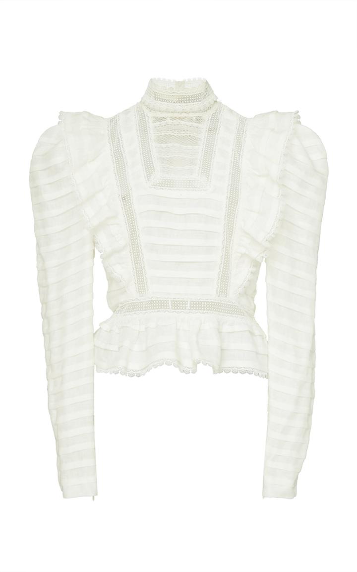 Zimmermann Allia Pintucked High-neck Linen Top