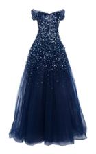 Pamella Roland Off-the-shoulder Crystal Embellished Tulle Gown
