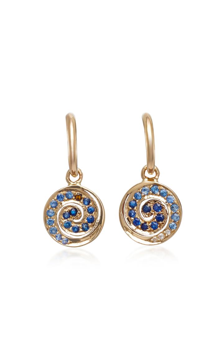She Bee 14k Gold Sapphire Spiral Hoop Earrings