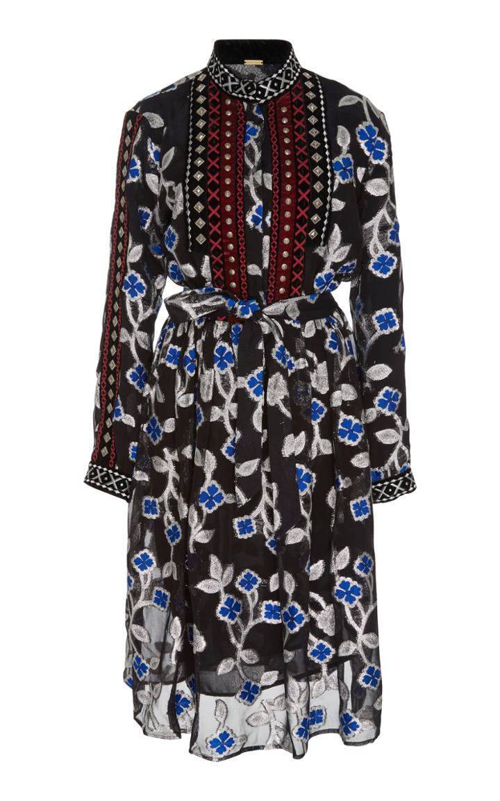 Dodo Bar Or Loren Velvet-trimmed Floral Chiffon Dress