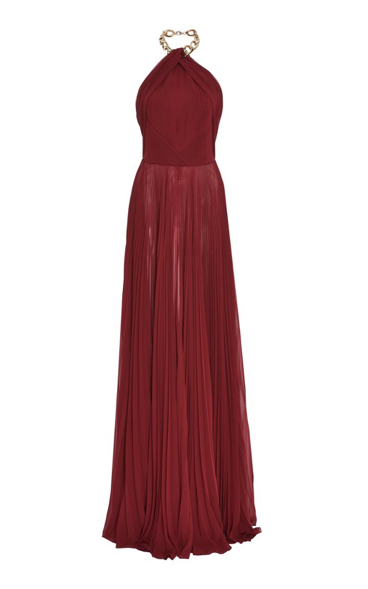 Elie Saab Chain Halter Neck Plisse Gown