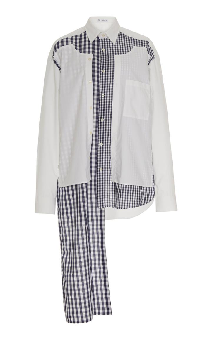 Jw Anderson Asymmetric Gingham-paneled Cotton-poplin Shirt