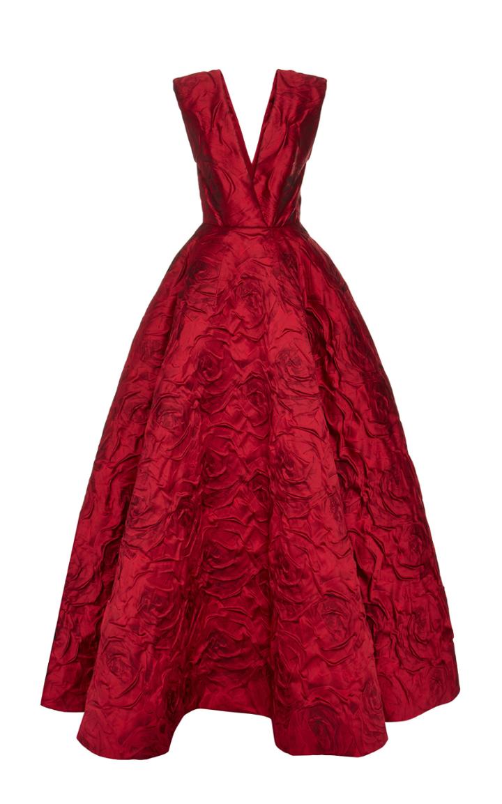 Monique Lhuillier V-neck Jacquard Ball Gown