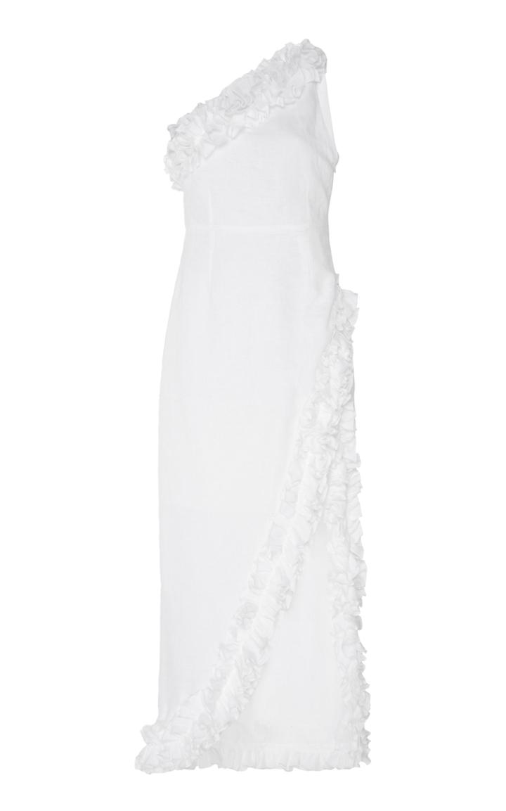 Moda Operandi Gl Hrgel Asymmetric Ruffled Linen One-shoulder Dress Size: Xs