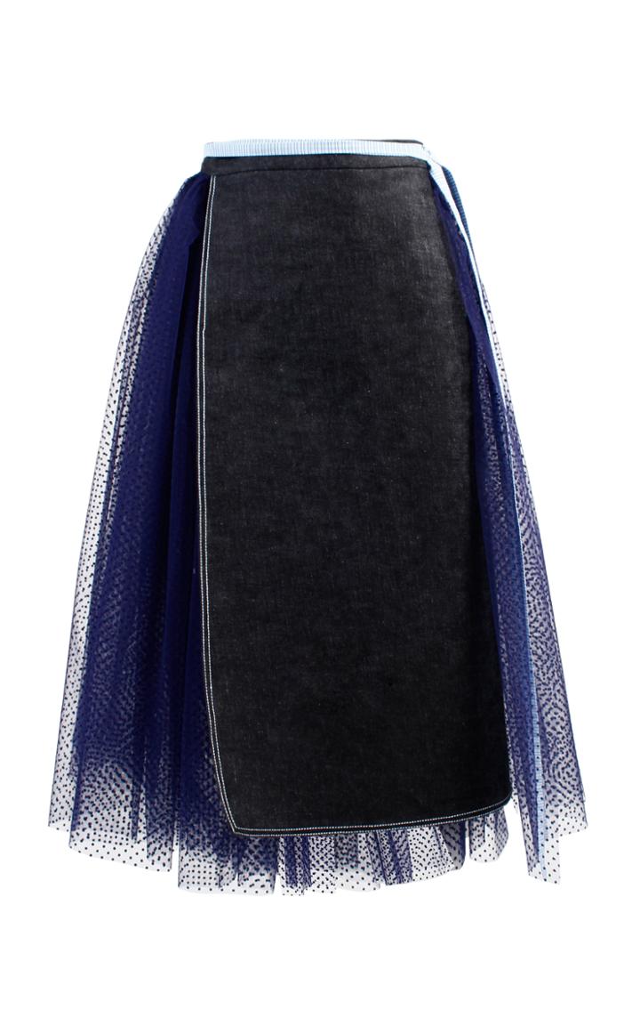 Anouki Denim And Tulle Midi Skirt