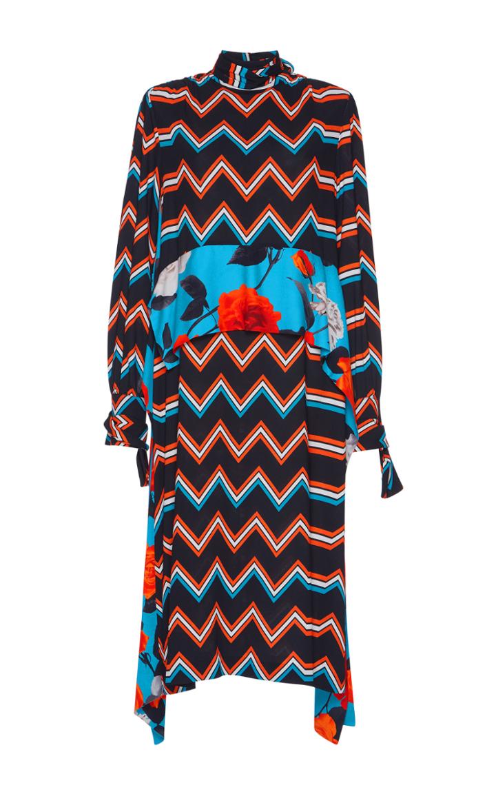 Msgm Mixed Chevron Mock Neck Dress