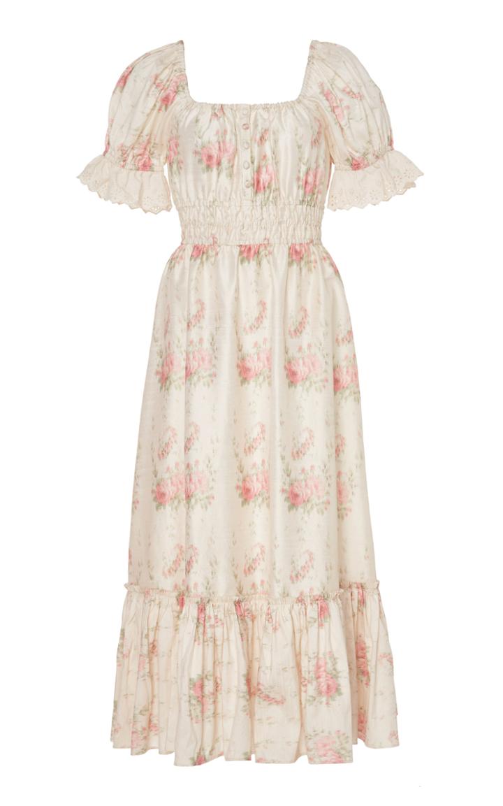 Loveshackfancy Terrence Floral-print Ruffled Silk Dress