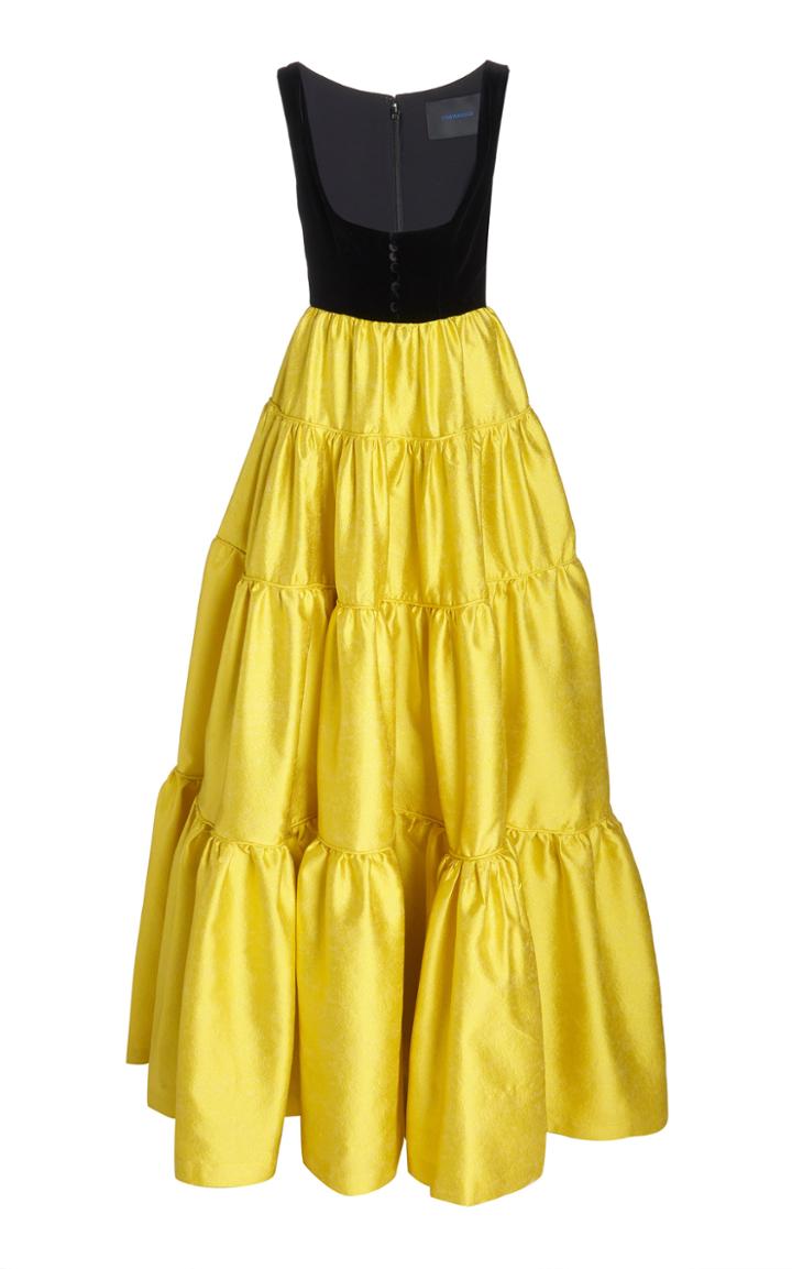 Moda Operandi Costarellos Liette Velvet-detailed Metallic Brocade Pinafore Gown