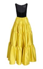Moda Operandi Costarellos Liette Velvet-detailed Metallic Brocade Pinafore Gown