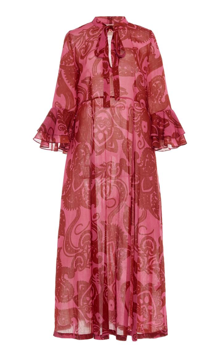 Moda Operandi Le Sirenuse Positano Pomegranate Tracey Paisley Cotton Midi Dress Size