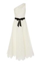 Marchesa One-shoulder Silk-organza Eyelet Dress