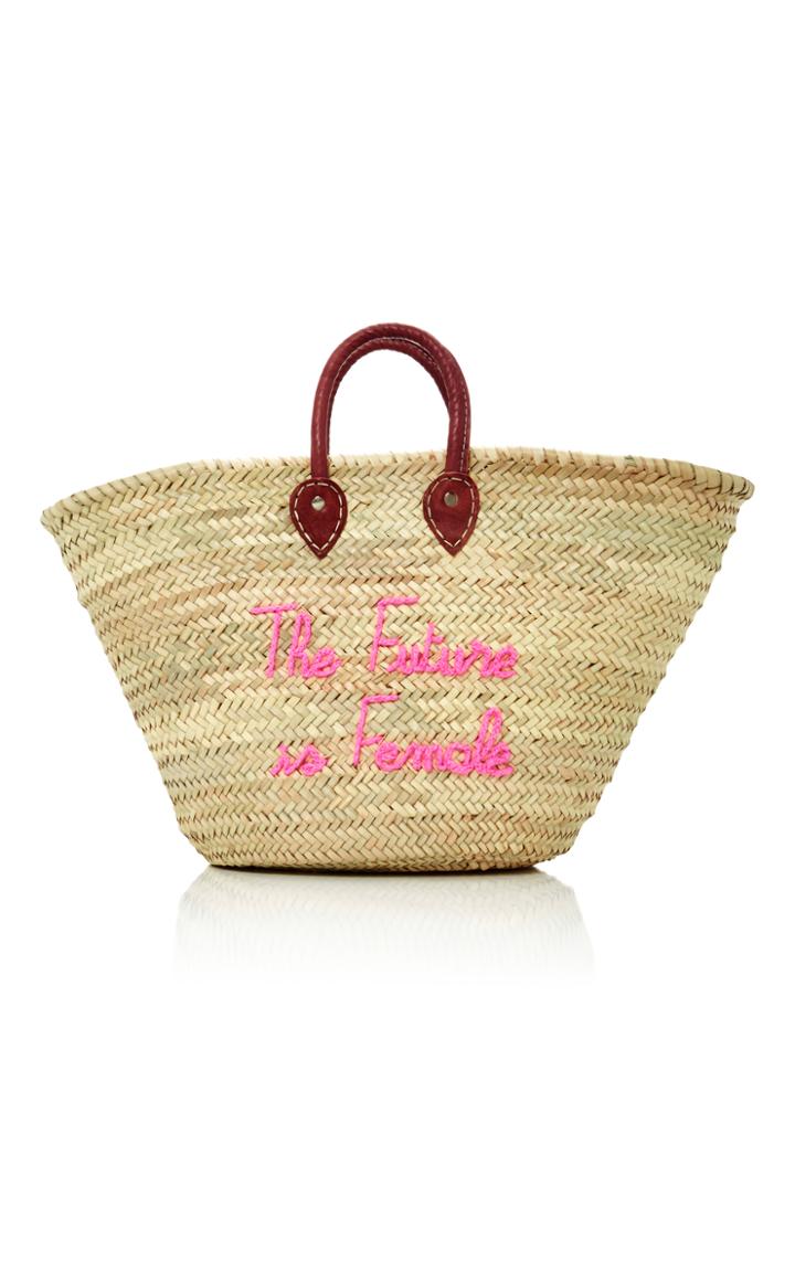 Poolside M'o Exclusive Shorty Embroidered Straw Tote