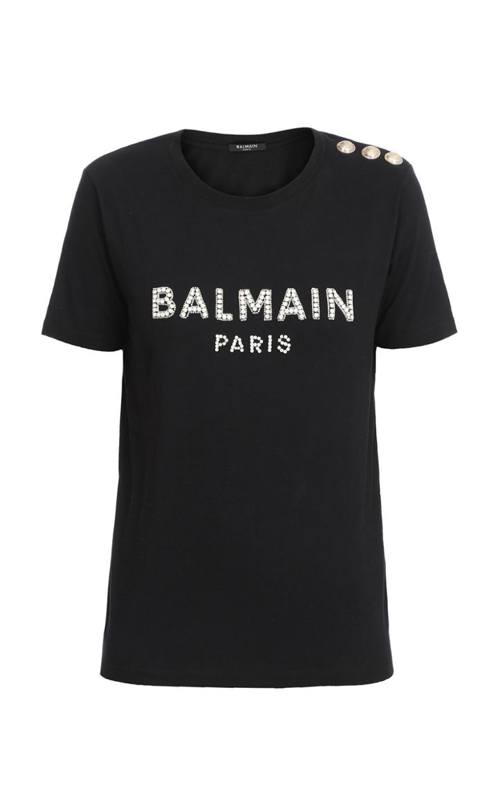 Balmain Jeweled Logo Cotton T-shirt