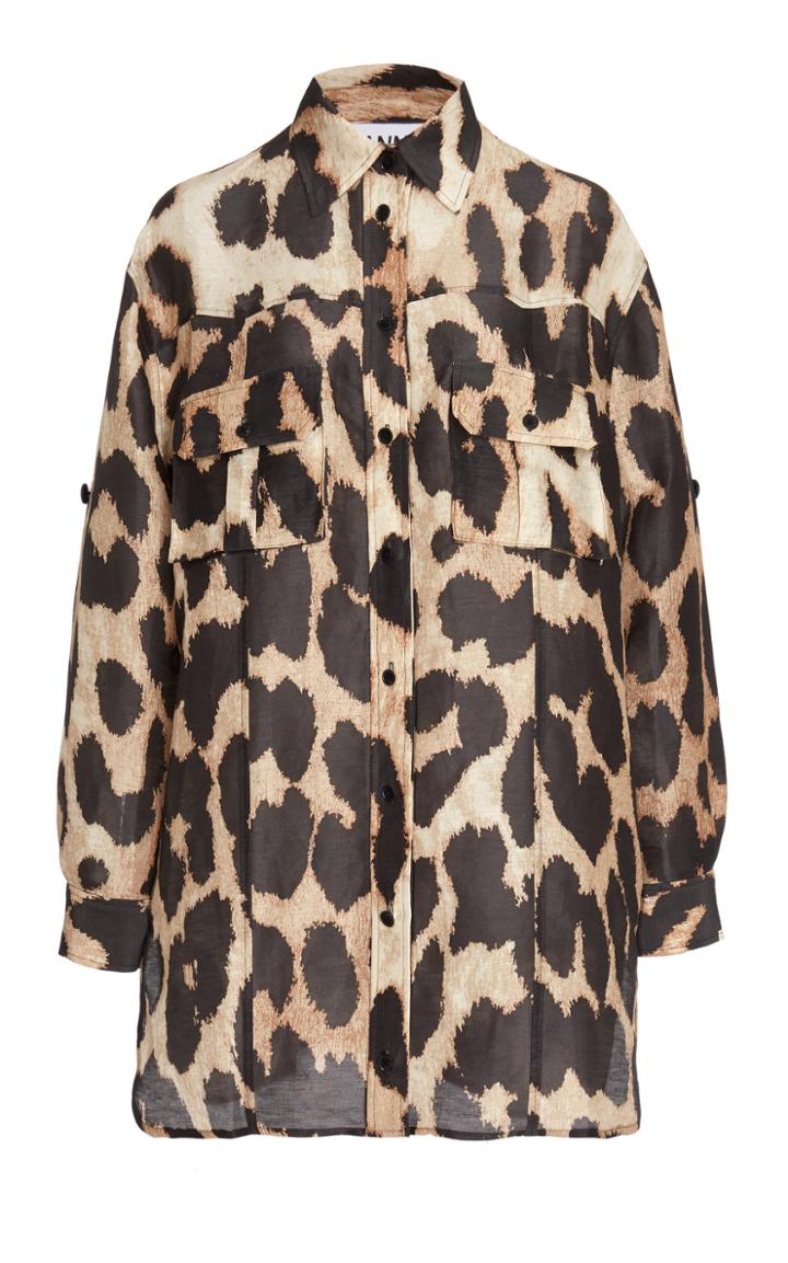 Ganni Silk Linen Animal Print Blouse