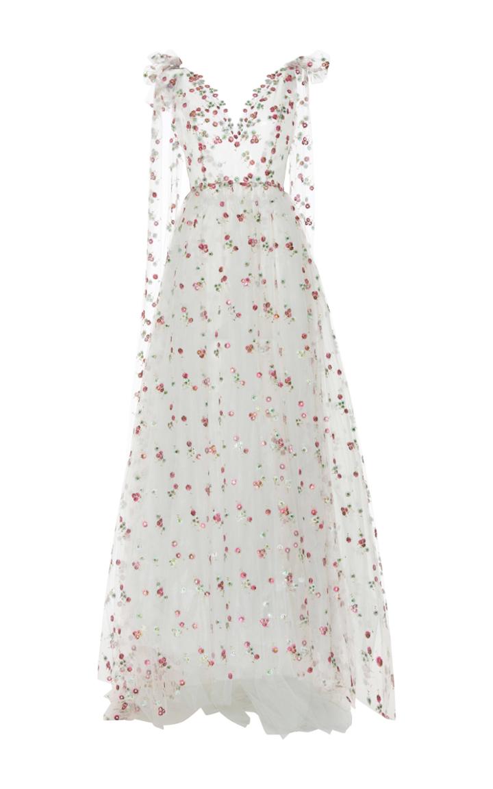 Luisa Beccaria Floral Embroidered Tulle Ball Gown