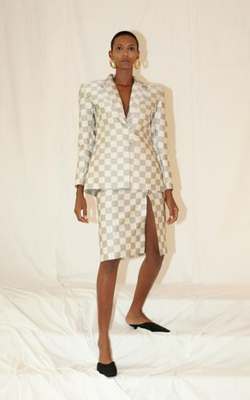 Moda Operandi Sandra Mansour Festins Double Satin Checkered Below The Knee Skirt