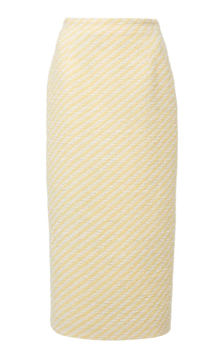 Moda Operandi Alessandra Rich Striped Cotton Blend Tweed Midi Skirt