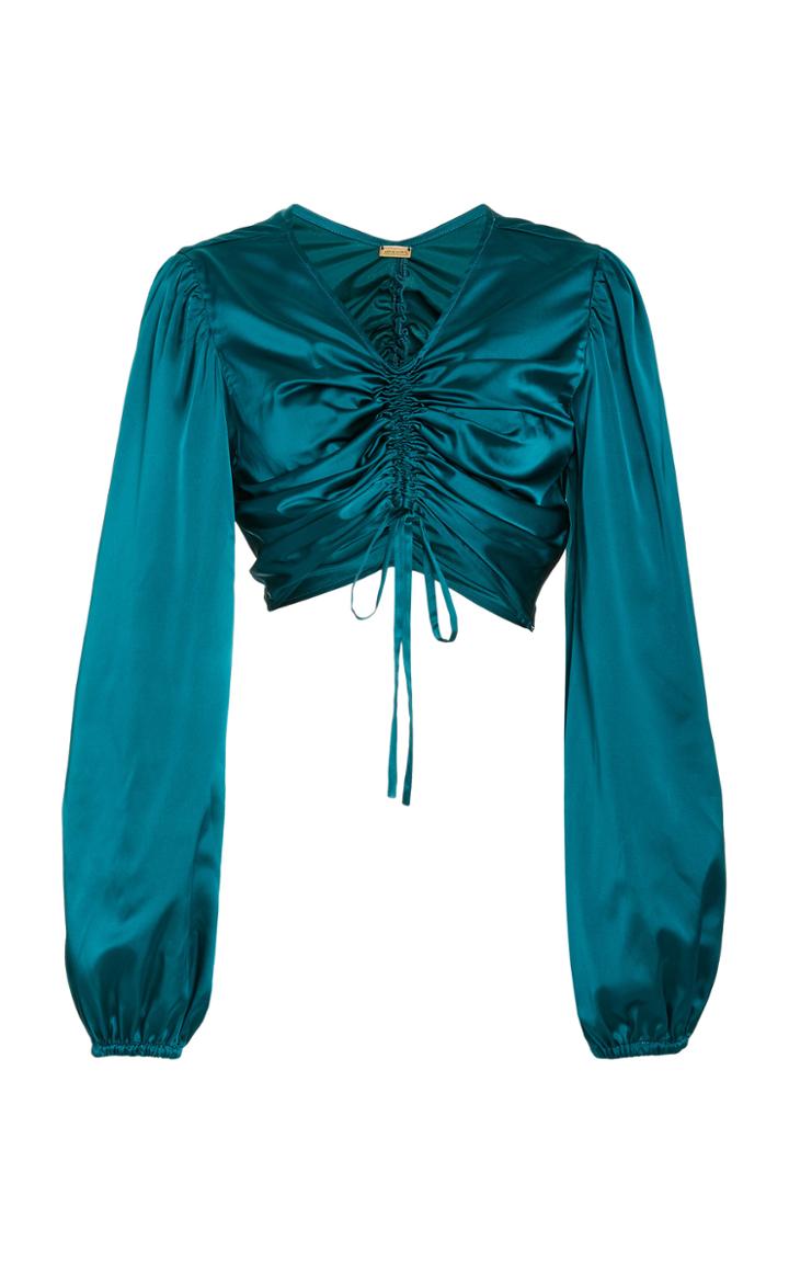 Moda Operandi Cult Gaia Connie Ruched Satin Cropped Top