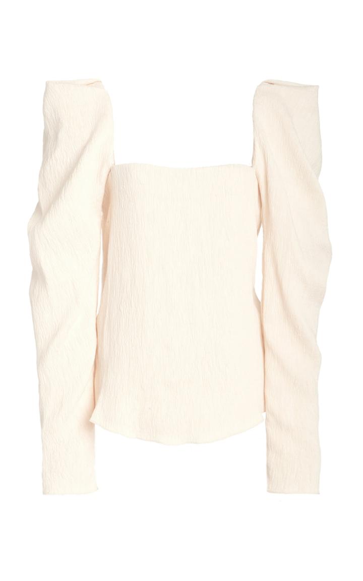 Moda Operandi Johanna Ortiz Grass Like Sand Puffed-sleeve Crepe Top