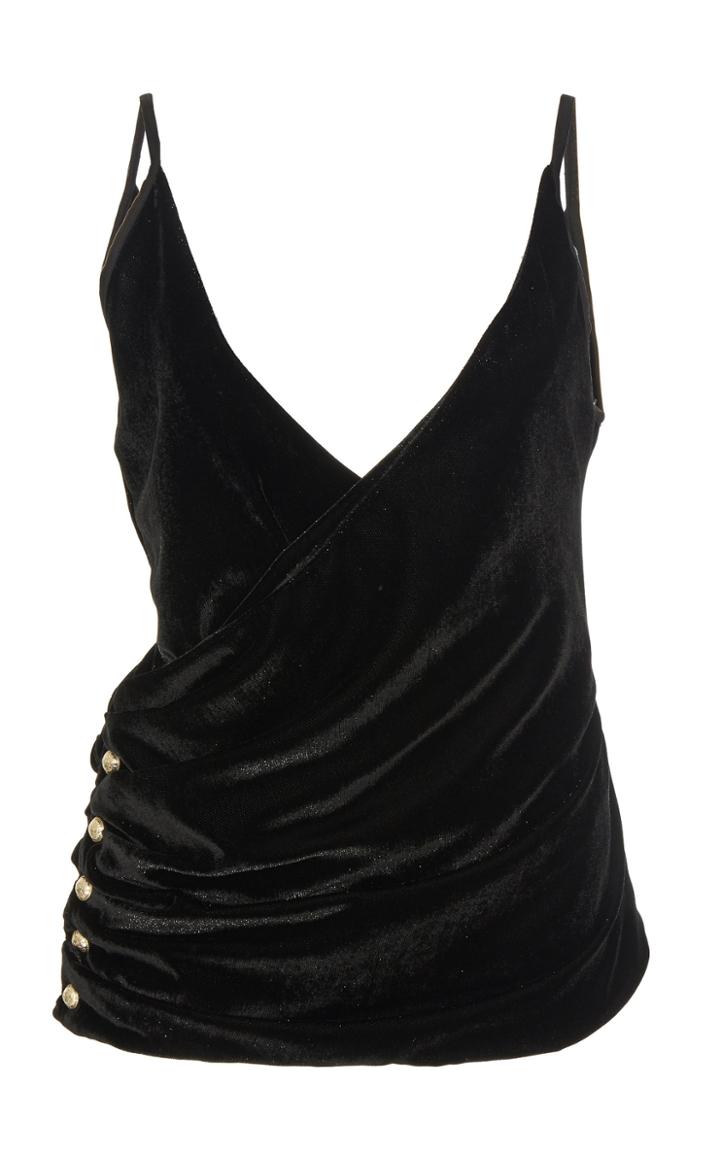 Balmain Wrap Velvet Cotton-blend Top