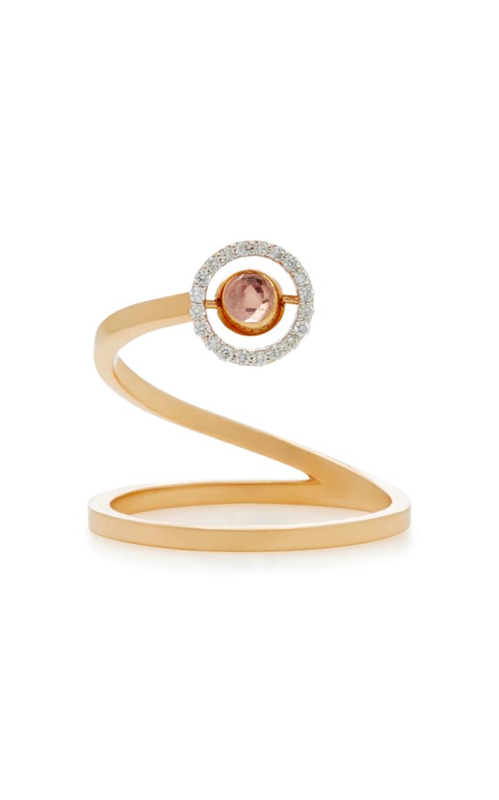 Marie Mas Swiveling 18k Rose Gold Blue Topaz And Pink Amethyst Spiral Ring