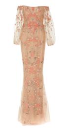 Marchesa Specialorder-off The Shoulder Beaded Gown-bc