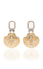 Alessandra Rich White And Gold Seashell Clip Earrings