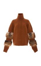 Sally Lapointe Felted Cable Sweater With Fox Fur