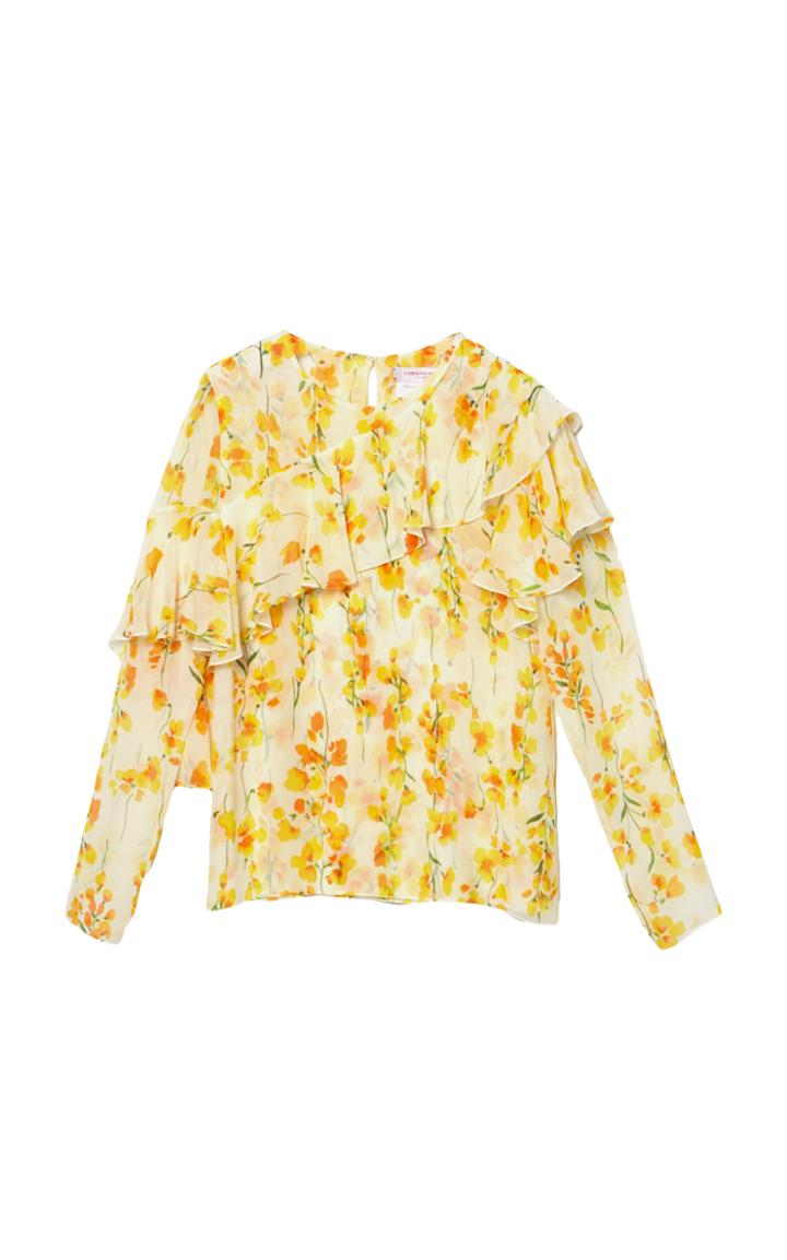Moda Operandi Carolina Herrera Ruffled Floral Silk Georgette Top