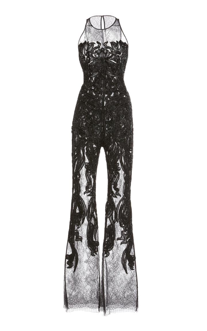 Zuhair Murad Bead Embroidered Lace Jumpsuit